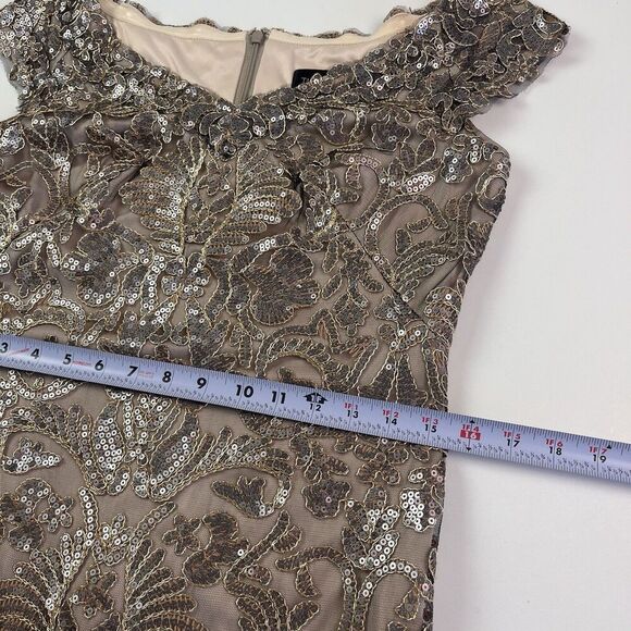 BHLDN Tadashi Shoji Odette Dress 8 Champagne Lace Sequin Gown Embroidered Formal - Picture 9 of 16